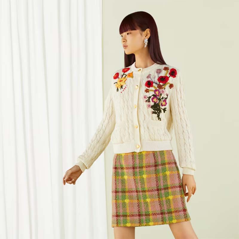 G*u*i women gg lovelight cotton cardigan embroidery white floral embroidery crewneck
