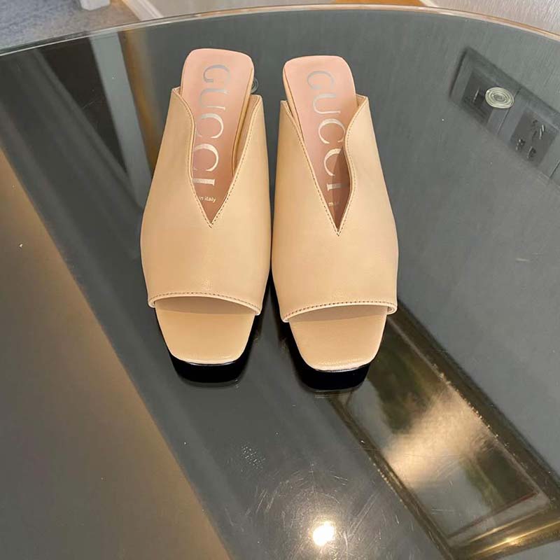 G*u*i women gg mid-heel open-toe pump light pink leather sole 7.6 cm heel