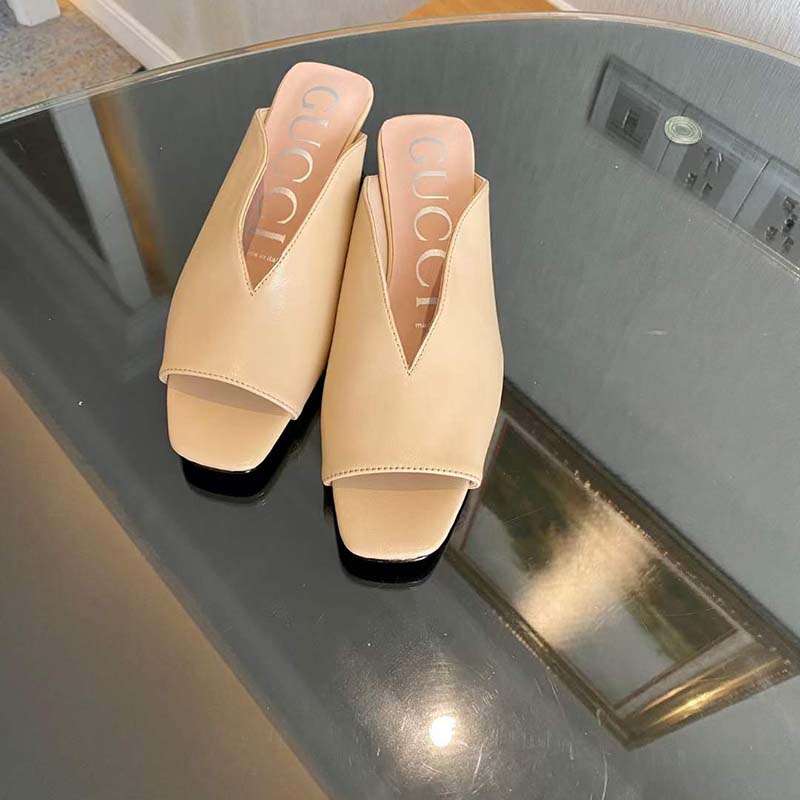 G*u*i women gg mid-heel open-toe pump light pink leather sole 7.6 cm heel