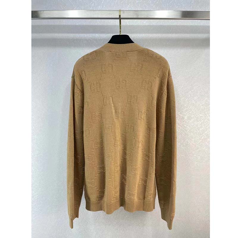 G*u*i men gg wool cardigan beige v-neck collar two front pockets
