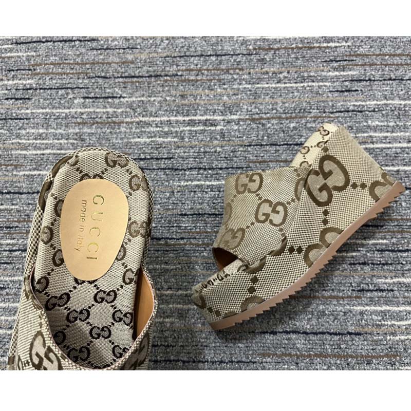 G*u*i women platform slide sandal camel ebony maxi gg canvas high heel 10 cm