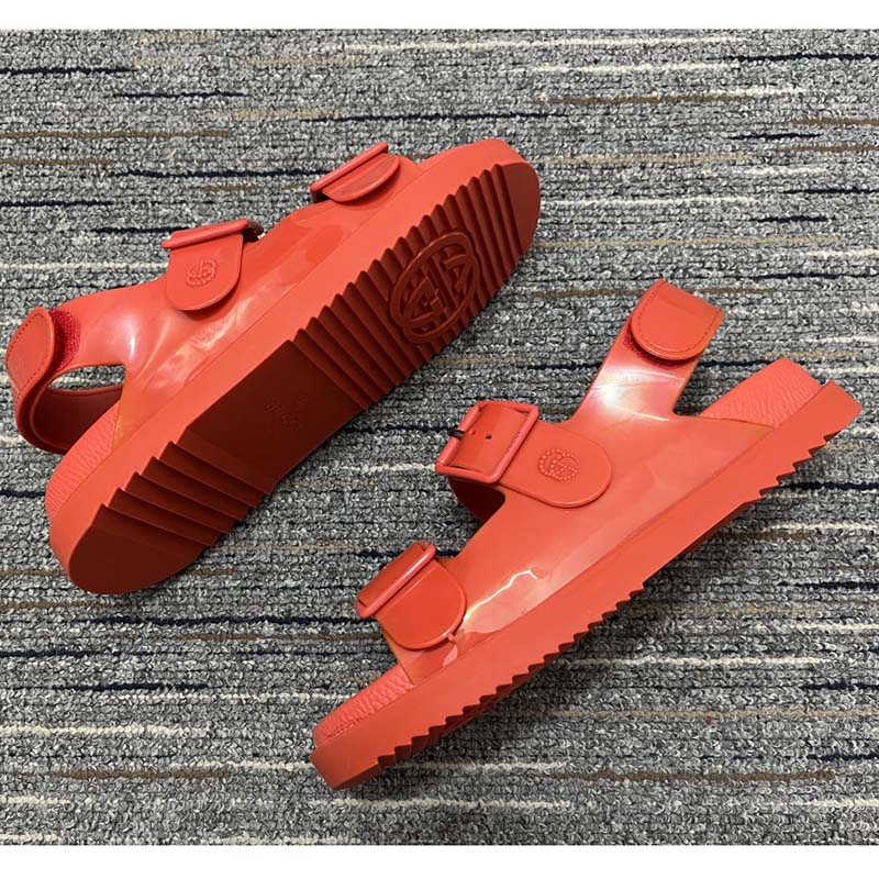 G*u*i women sandal mini double g red rubber double g studs low heel