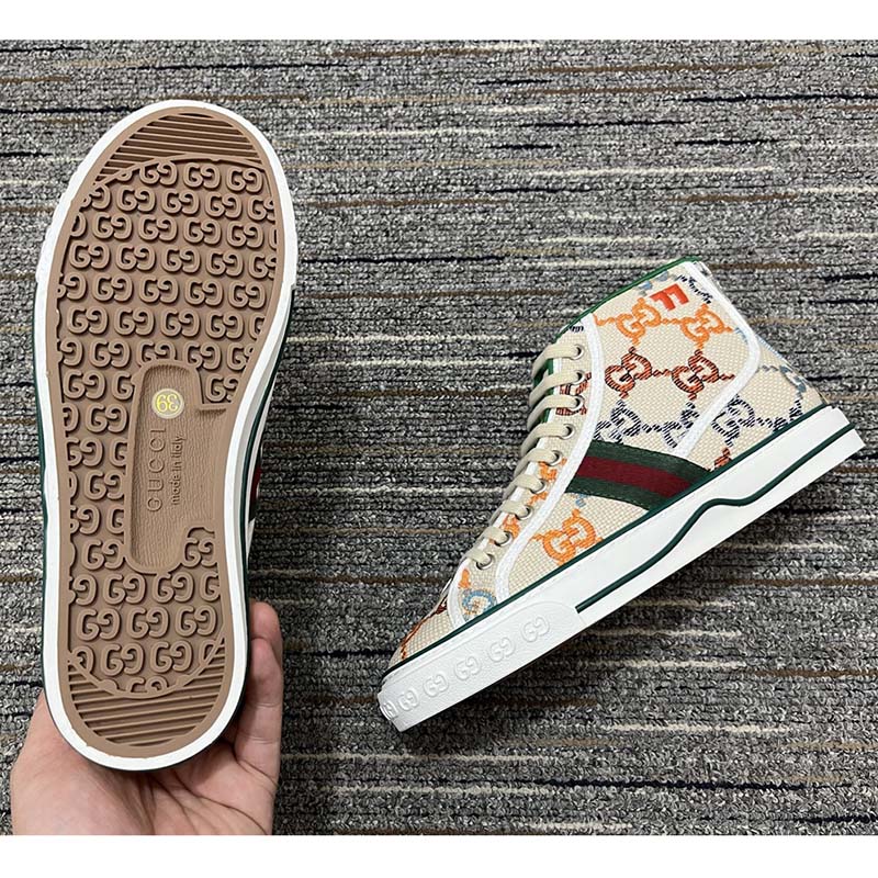 G*u*i women tennis 1977 sneaker multicolor gg linen fabric flat 2 cm heel