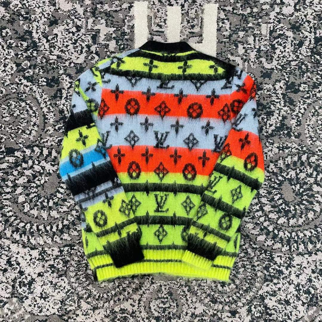 Louis Vuitton LV Men Monogram Black Lime Mohair Cardigan Multicolor Regular Fit