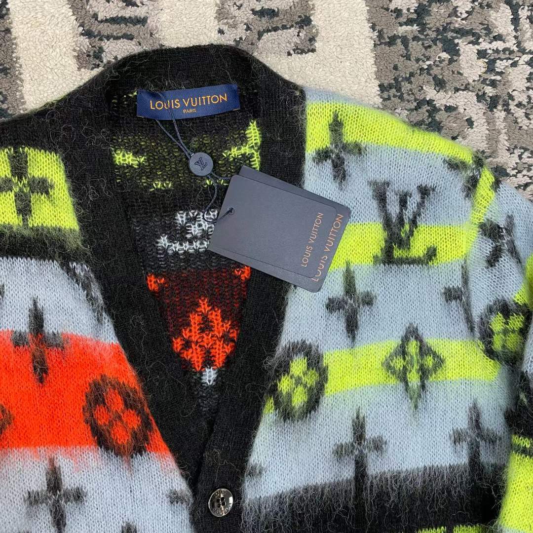 Louis Vuitton LV Men Monogram Black Lime Mohair Cardigan Multicolor Regular Fit