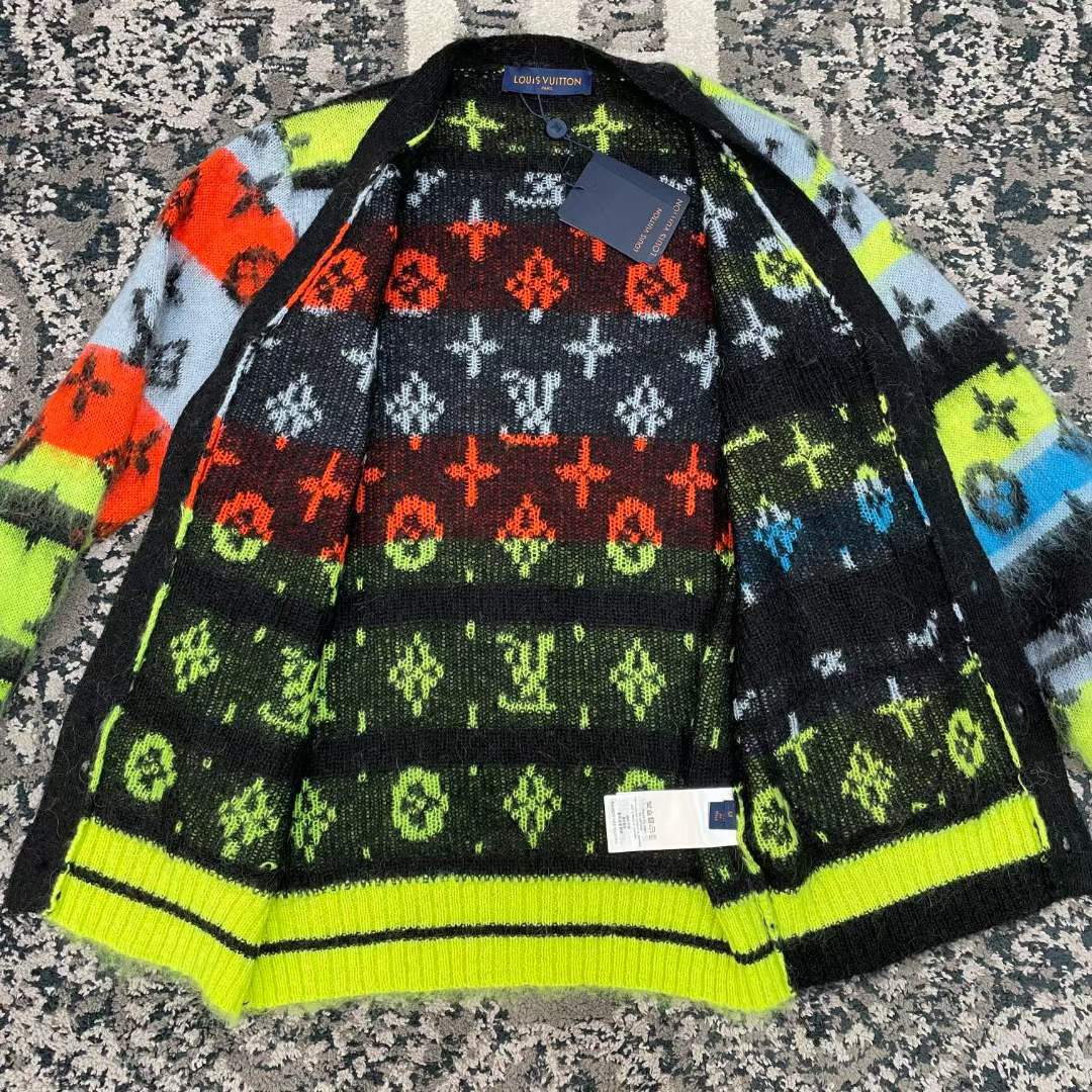Louis Vuitton LV Men Monogram Black Lime Mohair Cardigan Multicolor Regular Fit