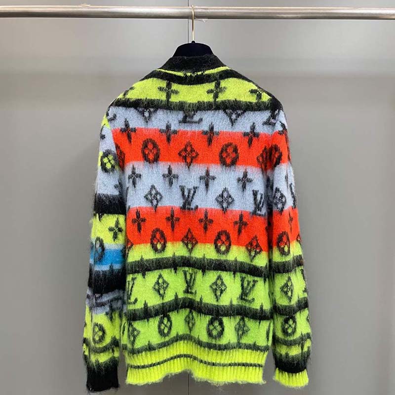 Louis Vuitton LV Men Monogram Black Lime Mohair Cardigan Multicolor Regular Fit