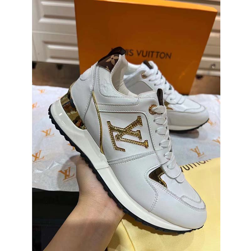 Louis Vuitton LV Unisex Run Away Sneaker White Calf Leather Monogram Canvas