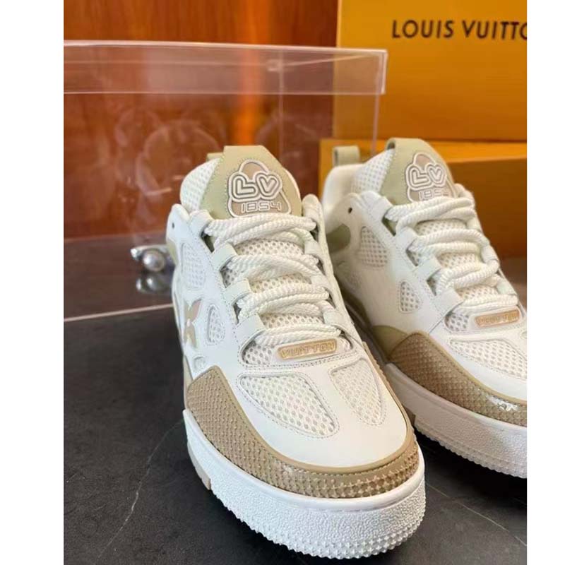 Louis Vuitton LV Unisex Trainer Sneaker Beige Monogram Denim Velcro Strap Rubber Outsole