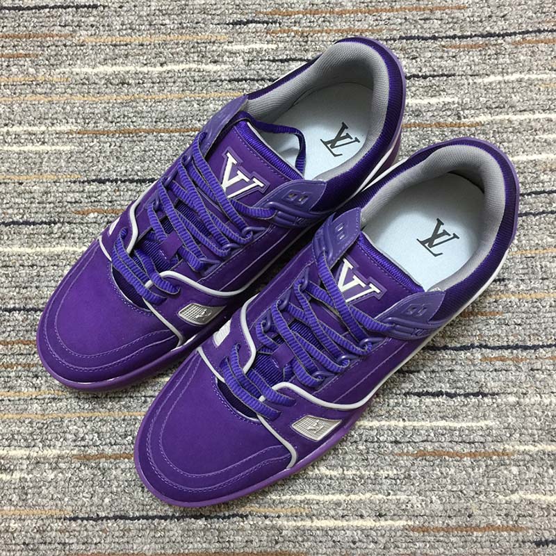 Louis Vuitton LV Unisex Trainer Sneaker Purple Metallic Canvas Rubber Outsole Monogram Flowers