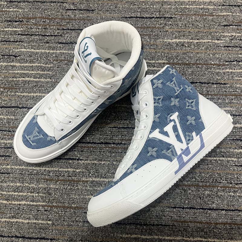 Louis Vuitton Unisex Charlie Sneaker Boot Blue Upcycled Monogram Denim Recycled Polyester