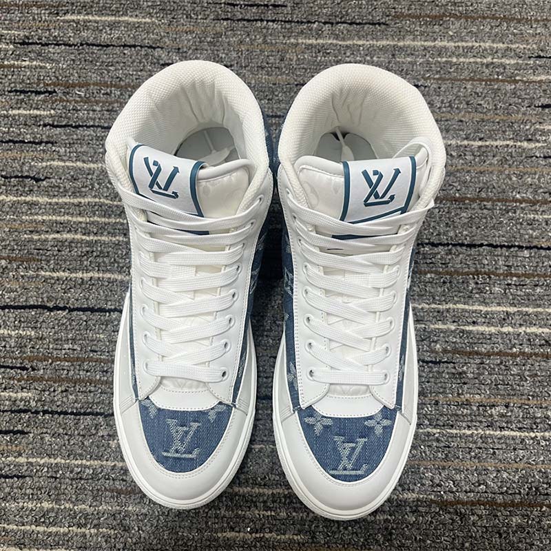 Louis Vuitton Unisex Charlie Sneaker Boot Blue Upcycled Monogram Denim Recycled Polyester