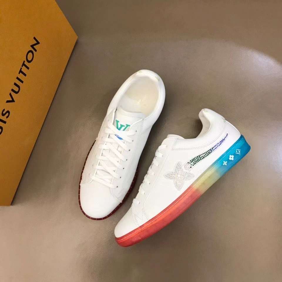 Louis Vuitton Unisex LV Luxembourg Samothrace Sneaker White Calf Leather Strass Monogram Flower