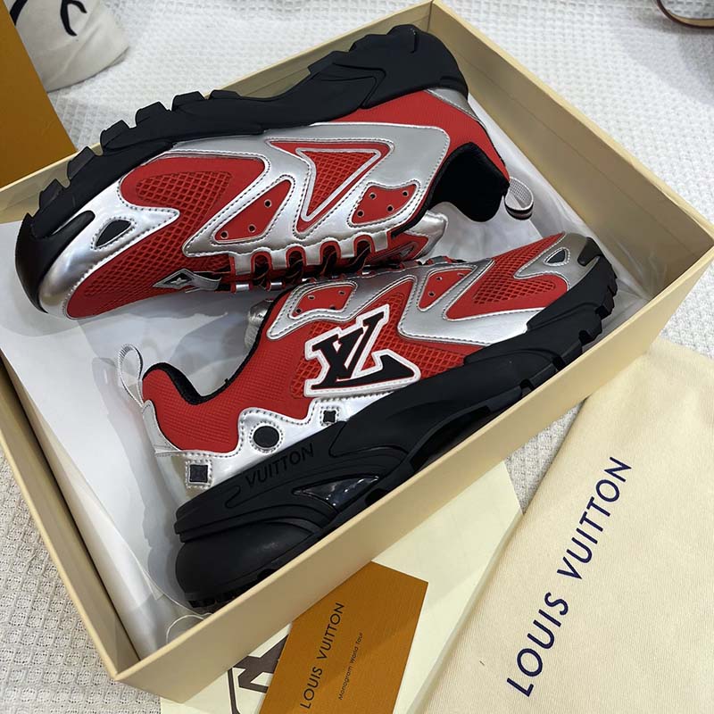 Louis Vuitton Unisex LV Runner Tatic Sneaker Red Mix Materials Rubber Monogram Flowers