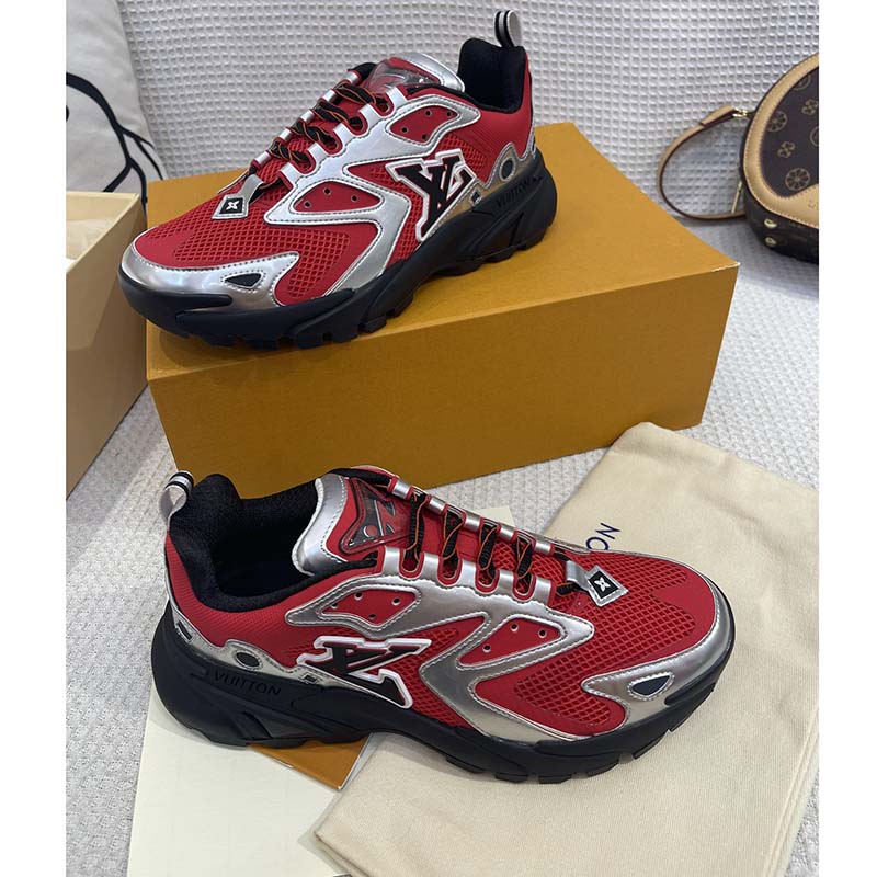 Louis Vuitton Unisex LV Runner Tatic Sneaker Red Mix Materials Rubber Monogram Flowers