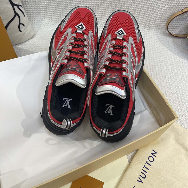 Louis Vuitton Unisex LV Runner Tatic Sneaker Red Mix Materials Rubber Monogram Flowers