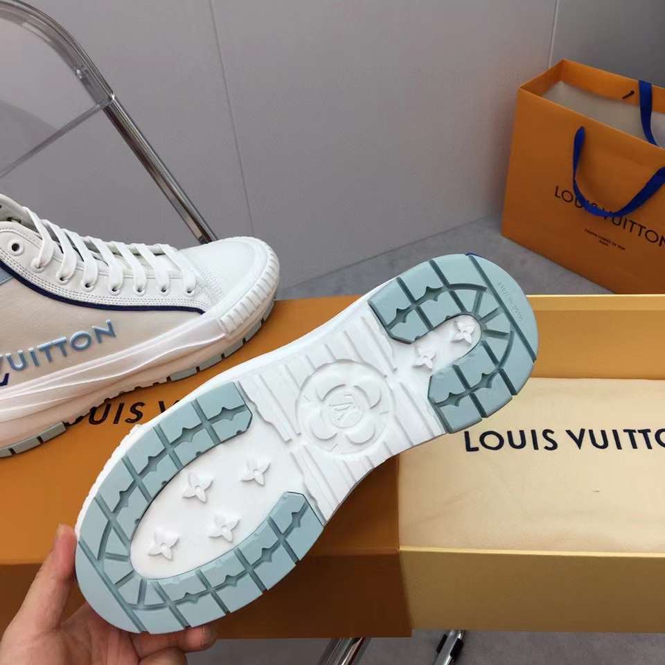 Louis Vuitton Unisex LV Squad Sneaker Boot Blue Canvas Rubber Outsole Circle