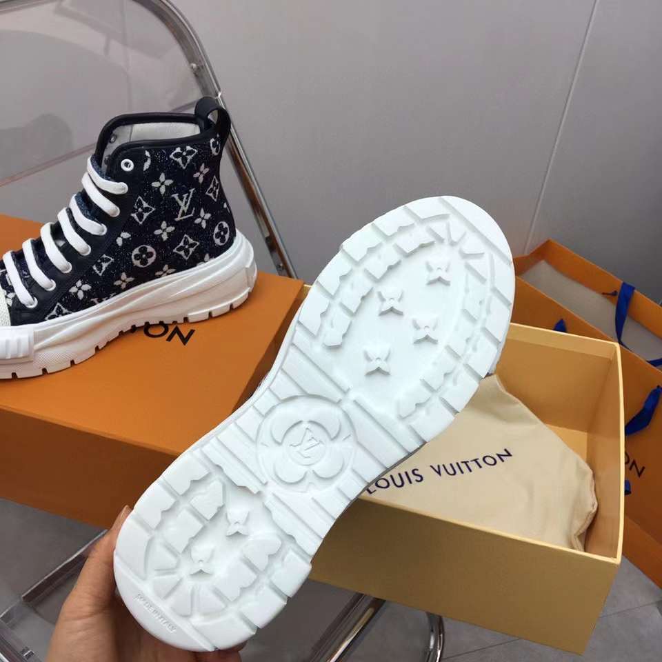 Louis Vuitton Unisex LV Squad Sneaker Boot Navy Blue Monogram Denim Circle