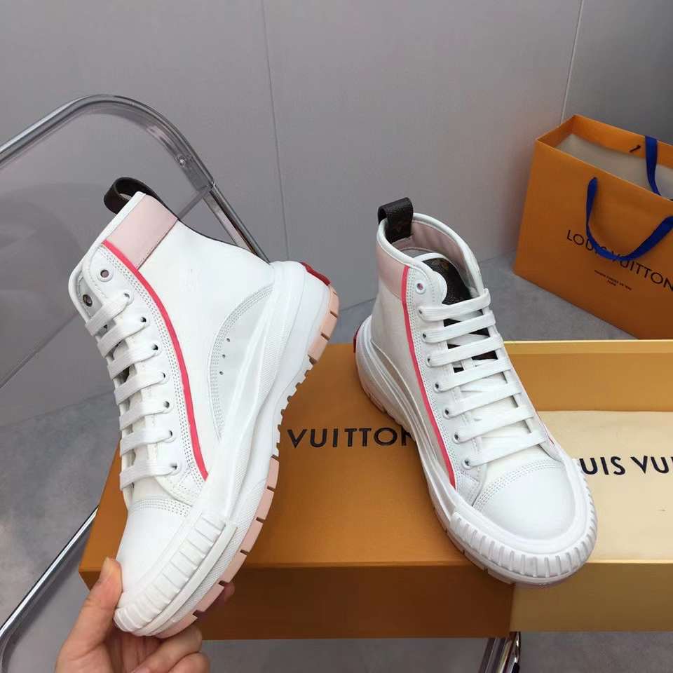 Louis Vuitton Unisex LV Squad Sneaker Boot Pink Canvas Rubber Outsole Circle