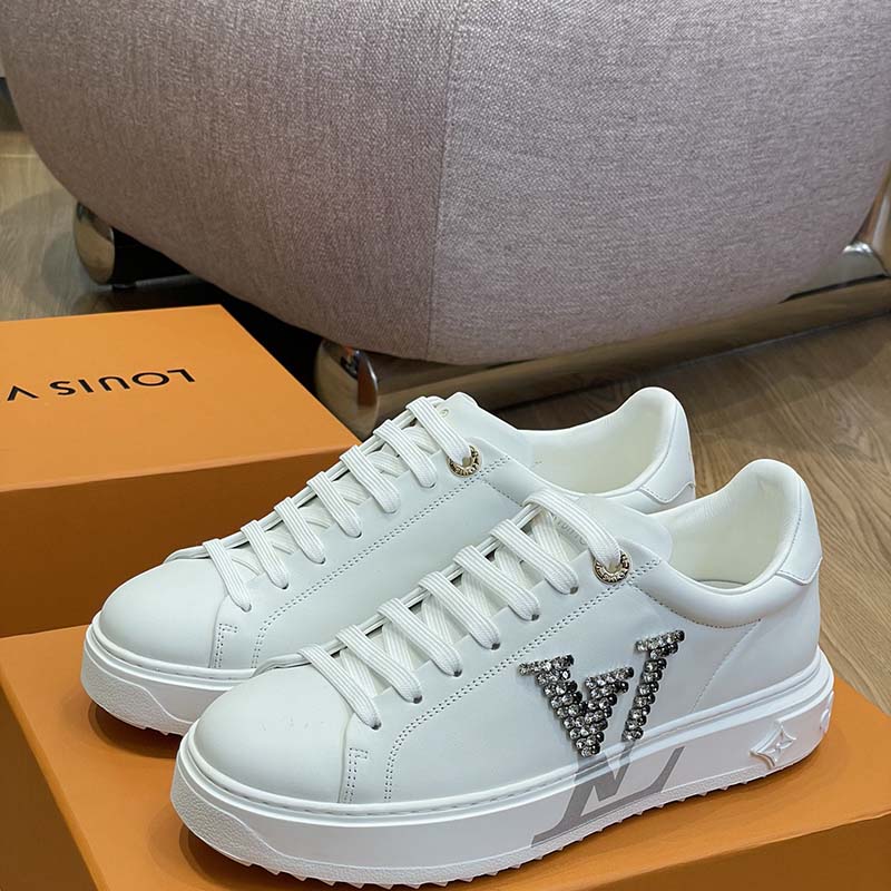 Louis Vuitton Unisex LV Time Out Sneaker Silver Calf Leather Strass Rubber Outsole