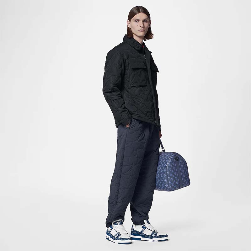 Louis Vuitton Unisex LV Trainer Sneaker Blue Monogram Denim Embossed Grained Calf Leather