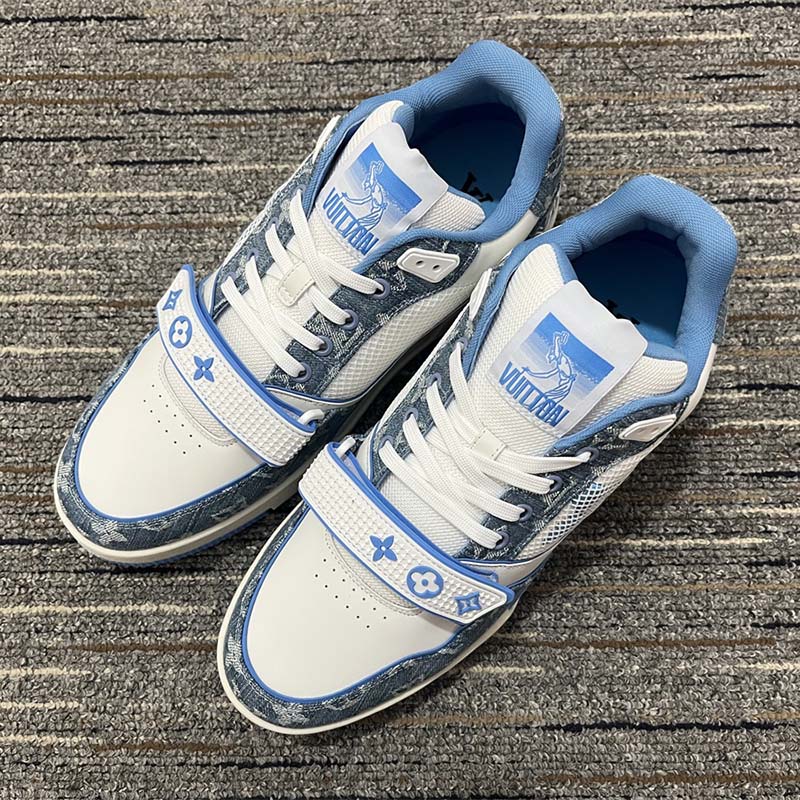 Louis Vuitton Unisex LV Trainer Sneaker Blue Monogram Denim Rubber Monogram Flowers