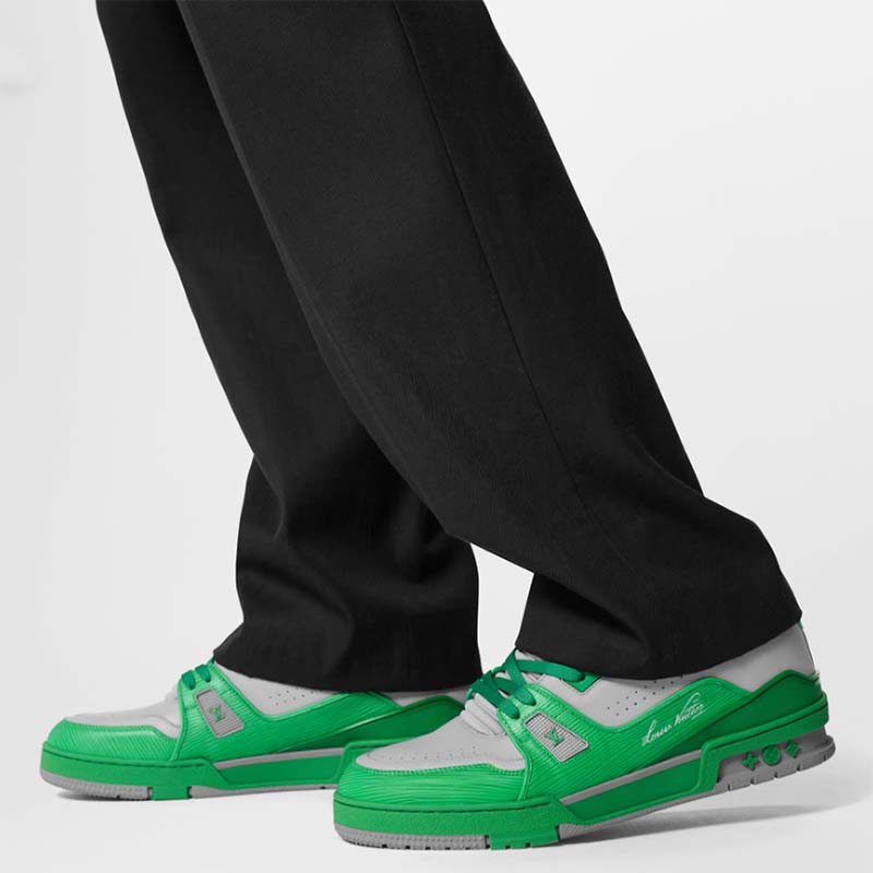 Louis Vuitton Unisex LV Trainer Sneaker Green Epi Calf Leather Rubber Outsole #54