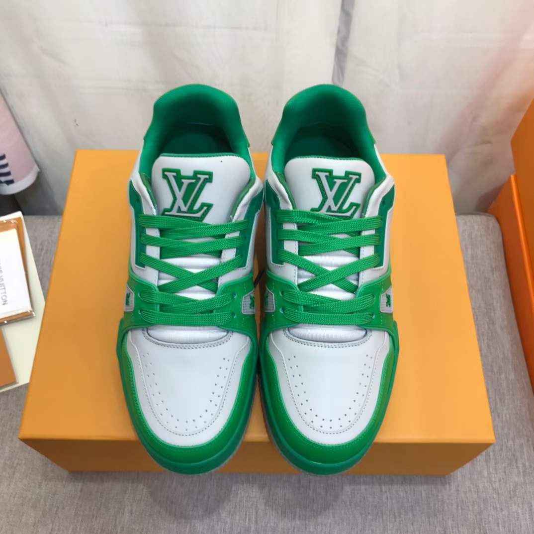 Louis Vuitton Unisex LV Trainer Sneaker Green Epi Calf Leather Rubber Outsole #54