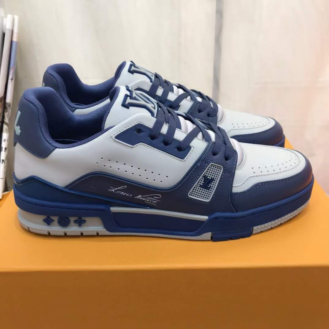Louis Vuitton Unisex LV Trainer Sneaker Navy Blue Epi Calf Leather Rubber Outsole #54