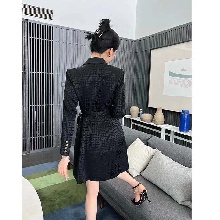 Givenchy Women Check Panel Cotton Gabardine Trench Coat-Black