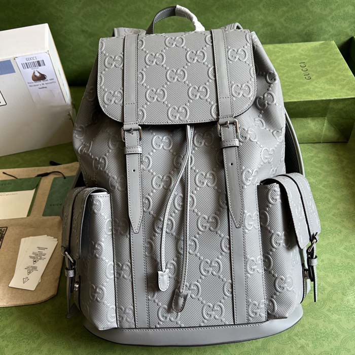 G*u*i gg unisex gg embossed backpack grey gg embossed leather