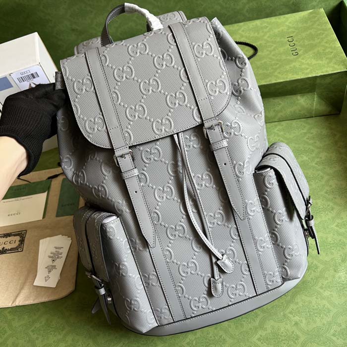 G*u*i gg unisex gg embossed backpack grey gg embossed leather