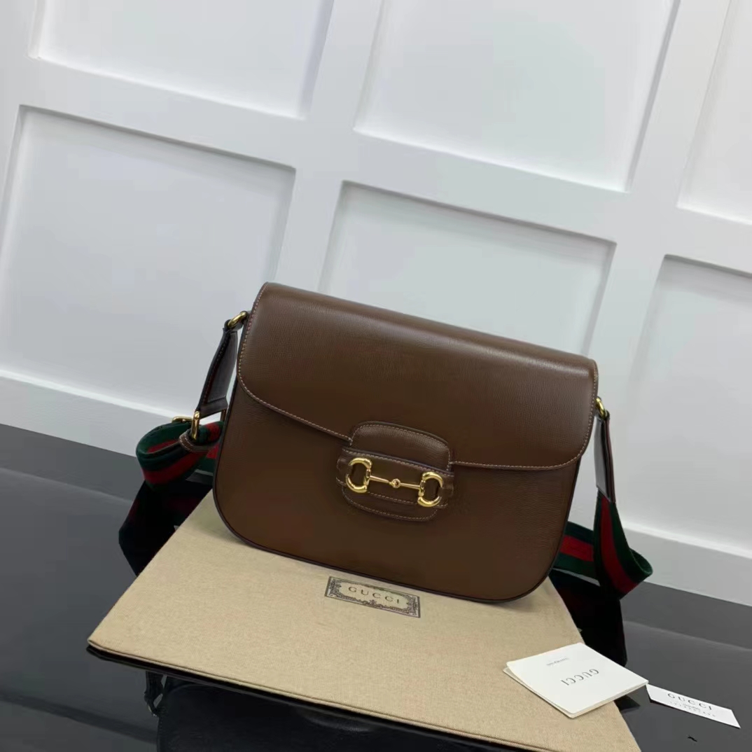 G*u*i gg unisex horsebit 1955 shoulder bag brown leather green red web