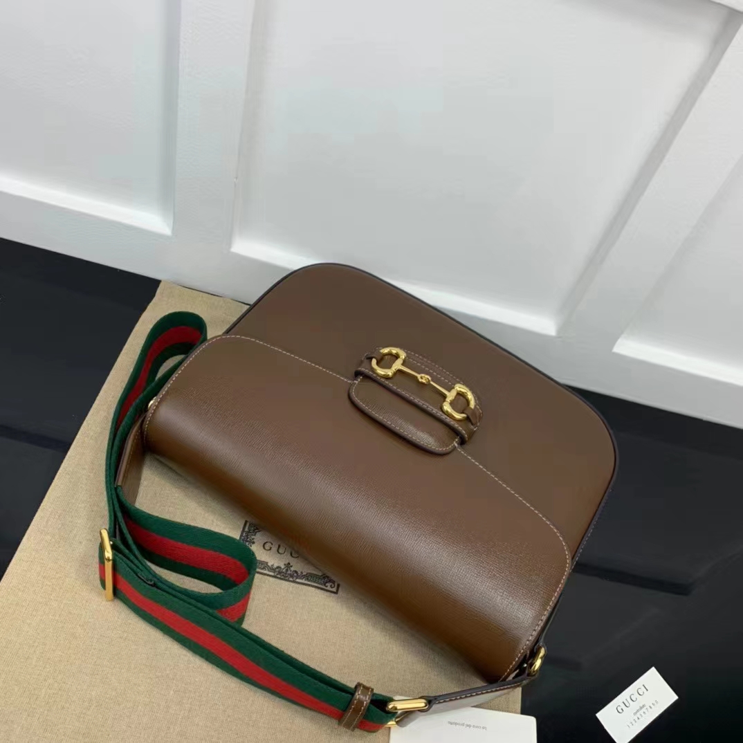 G*u*i gg unisex horsebit 1955 shoulder bag brown leather green red web