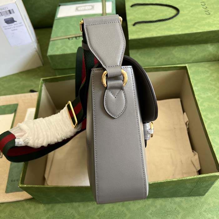 G*u*i gg unisex horsebit 1955 shoulder bag grey leather flap closure