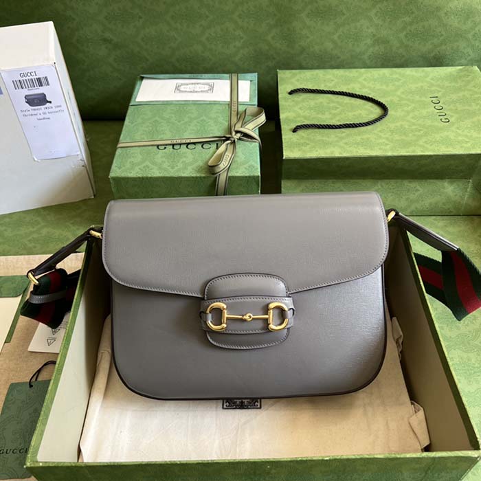 G*u*i gg unisex horsebit 1955 shoulder bag grey leather flap closure