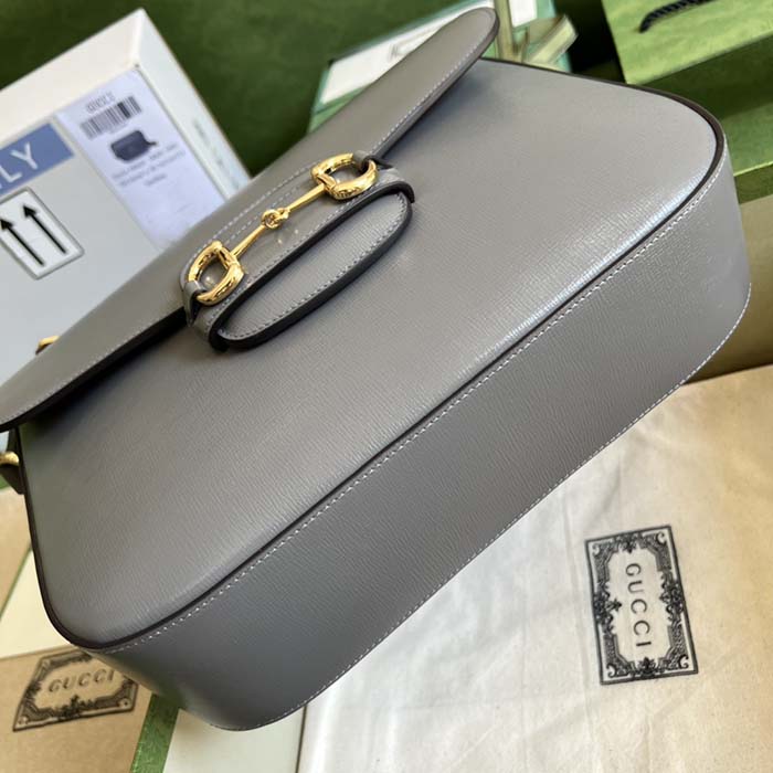 G*u*i gg unisex horsebit 1955 shoulder bag grey leather flap closure