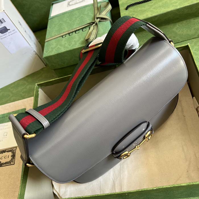 G*u*i gg unisex horsebit 1955 shoulder bag grey leather flap closure