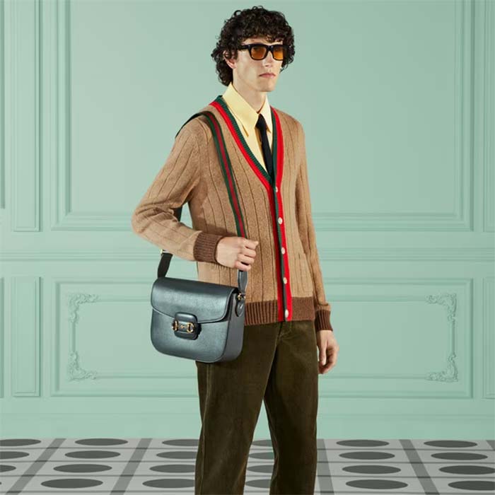 G*u*i gg unisex horsebit 1955 shoulder bag grey leather flap closure