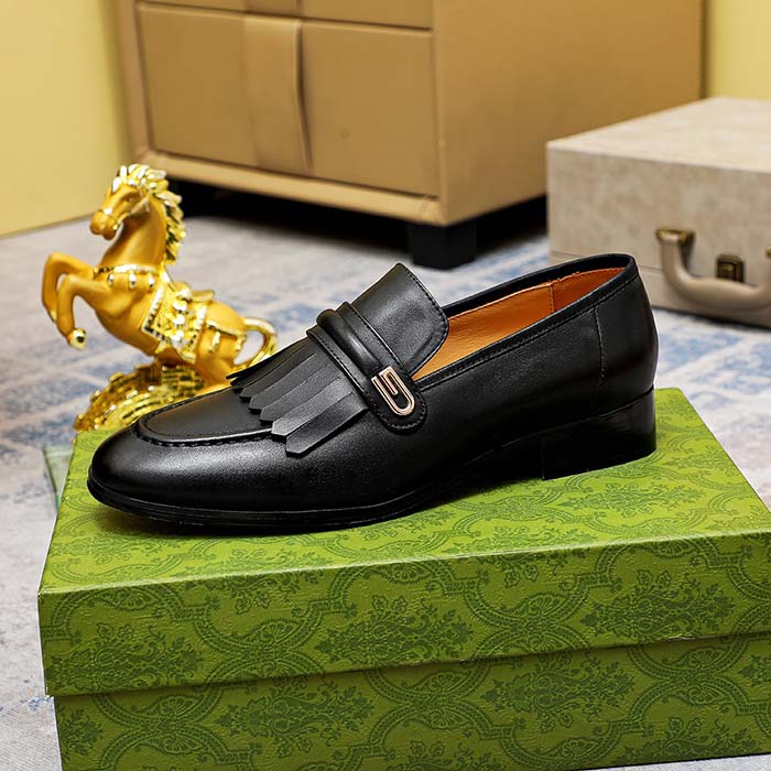G*u*i men’s gg loafer mirrored g black leather fringe low 3 cm heel