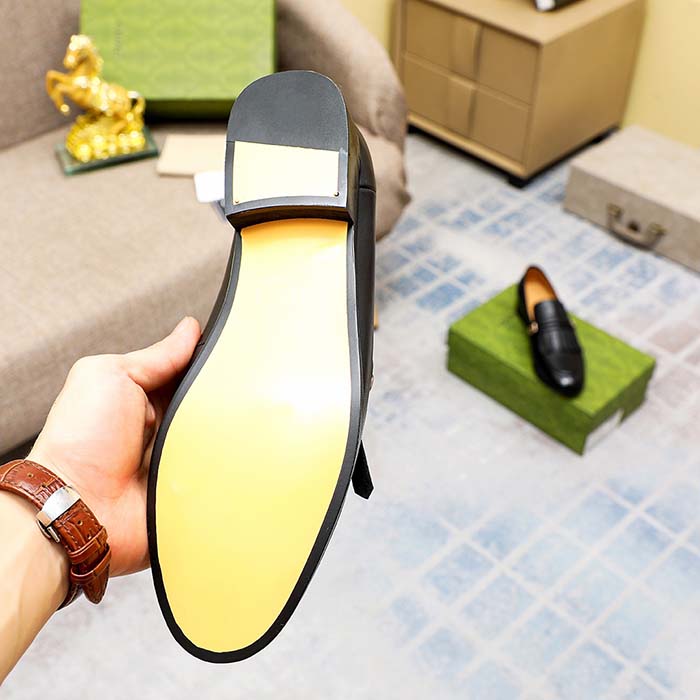 G*u*i men’s gg loafer mirrored g black leather fringe low 3 cm heel