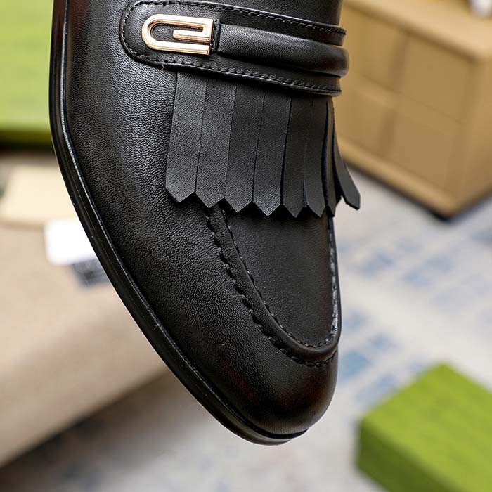 G*u*i men’s gg loafer mirrored g black leather fringe low 3 cm heel