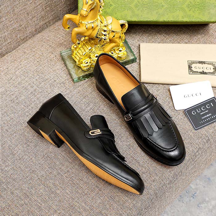 G*u*i men’s gg loafer mirrored g black leather fringe low 3 cm heel