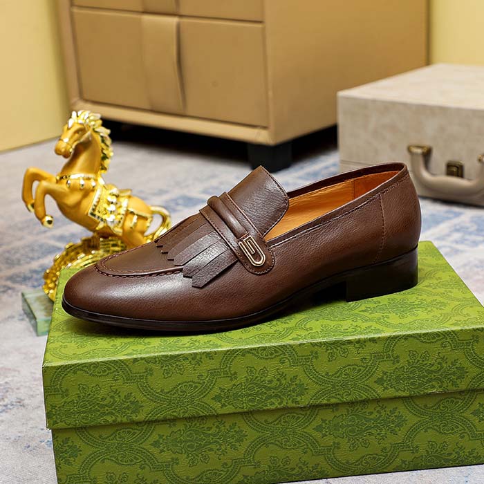 G*u*i men’s gg loafer mirrored g brown leather fringe low 3 cm heel