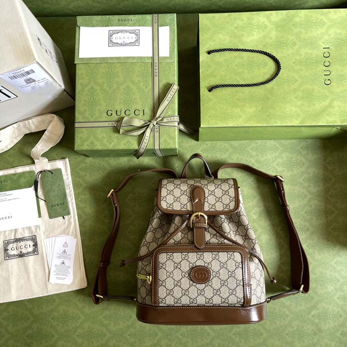 G*u*i unisex backpack interlocking g beige beige ebony gg supreme canvas
