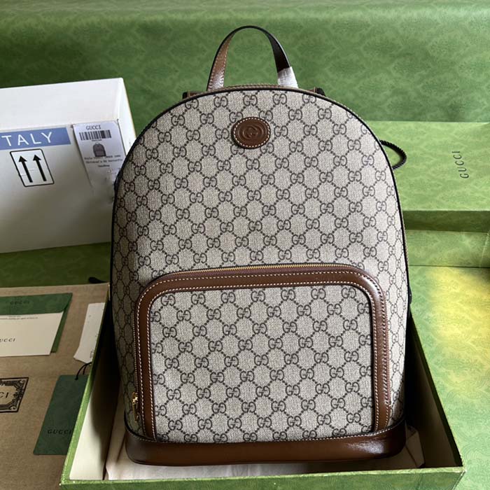G*u*i unisex backpack interlocking g beige ebony gg supreme canvas