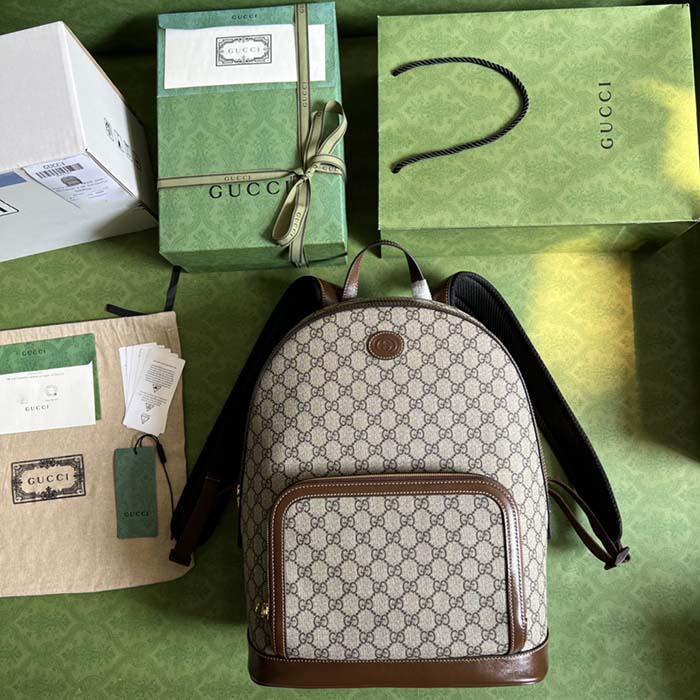 G*u*i unisex backpack interlocking g beige ebony gg supreme canvas