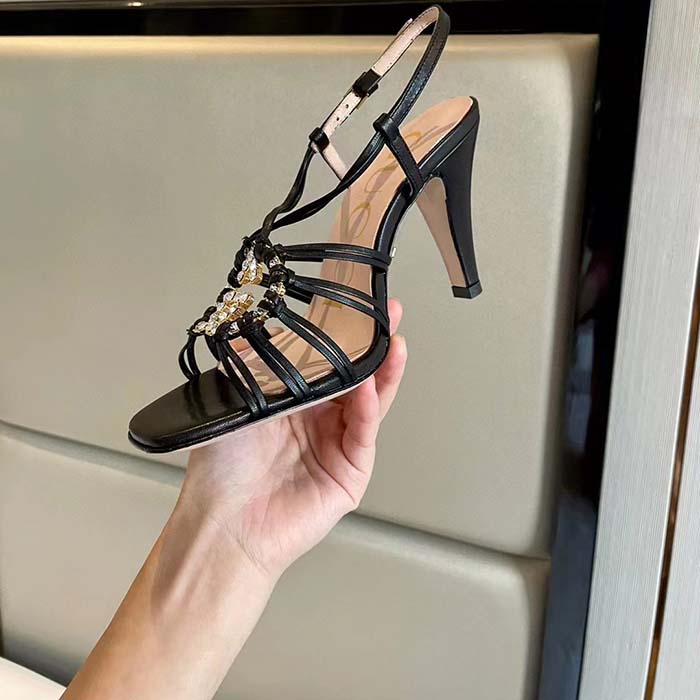 G*u*i women gg sandal interlocking g black leather high 9 cm heel