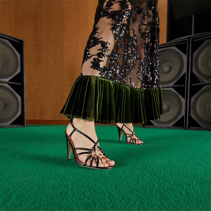G*u*i women gg sandal interlocking g black leather high 9 cm heel