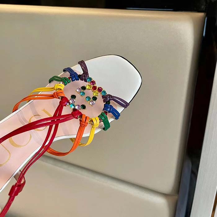 G*u*i women gg sandal interlocking g white multicolor leather high 9 cm heel